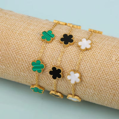 Elevate Your Style with Our Adjustable Stainless Steel Plant Clover Bracelet – A Must-Have Five Leaf Flower Jewelry for Women