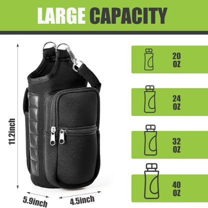 Magnetic Gym Water Bottle Carrier with Phone Pocket & Shoulder Strap - 6 Built-In Magnets