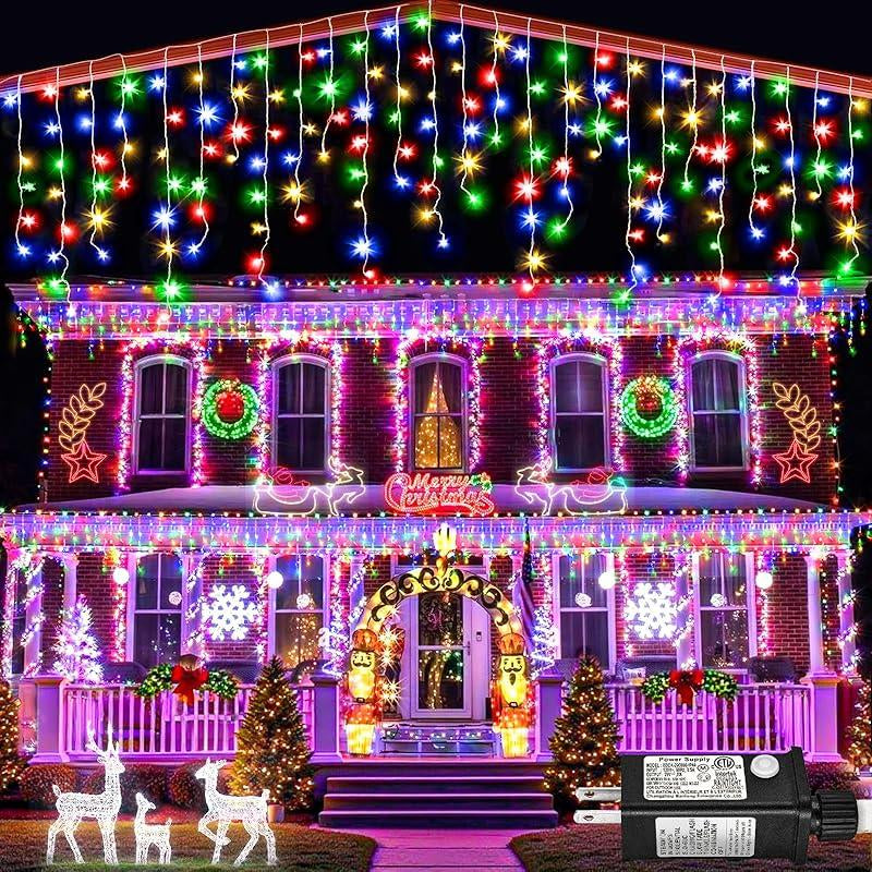Transform Your Space with 400 LED Warm White Icicle Christmas Lights - 33Ft Waterproof Curtain String Lights with 8 Modes for Festive Decor!