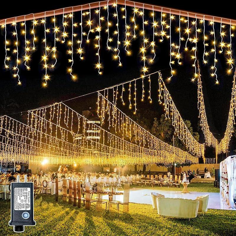 Transform Your Space with 400 LED Warm White Icicle Christmas Lights - 33Ft Waterproof Curtain String Lights with 8 Modes for Festive Decor!