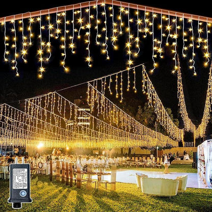 Transform Your Space with 400 LED Warm White Icicle Christmas Lights - 33Ft Waterproof Curtain String Lights with 8 Modes for Festive Decor!