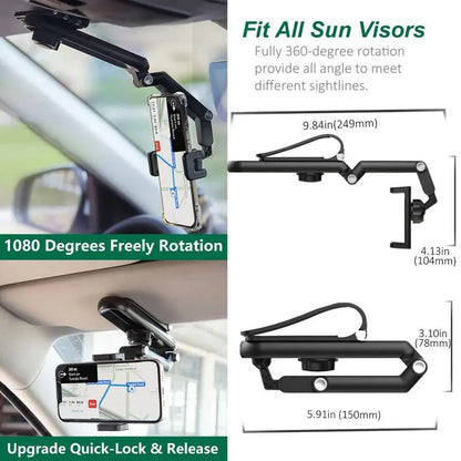 Revolutionary 1080° Multi-Function Sun Visor Phone Holder - Universal 360° Rotating Car Accessory for Ultimate Convenience