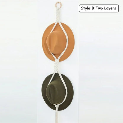 Nordic Style Boho Cotton Hanging Caps Holder Organizer Display Hat Scarf Organizer Rack Macrame Tapestry Hat Hanger Wall Storage