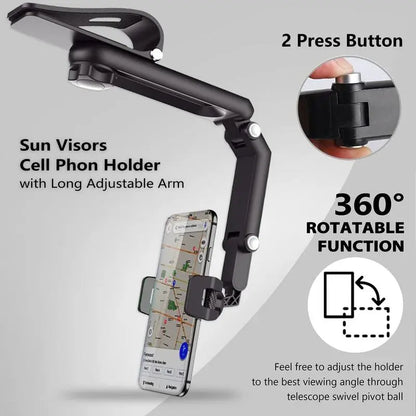 Revolutionary 1080° Multi-Function Sun Visor Phone Holder - Universal 360° Rotating Car Accessory for Ultimate Convenience