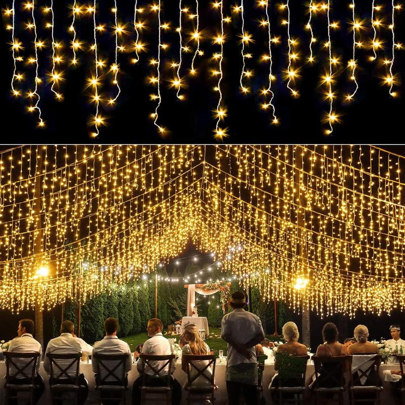 Transform Your Space with 400 LED Warm White Icicle Christmas Lights - 33Ft Waterproof Curtain String Lights with 8 Modes for Festive Decor!