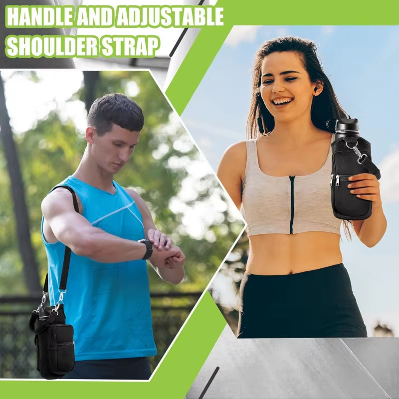 Magnetic Gym Water Bottle Carrier with Phone Pocket & Shoulder Strap - 6 Built-In Magnets
