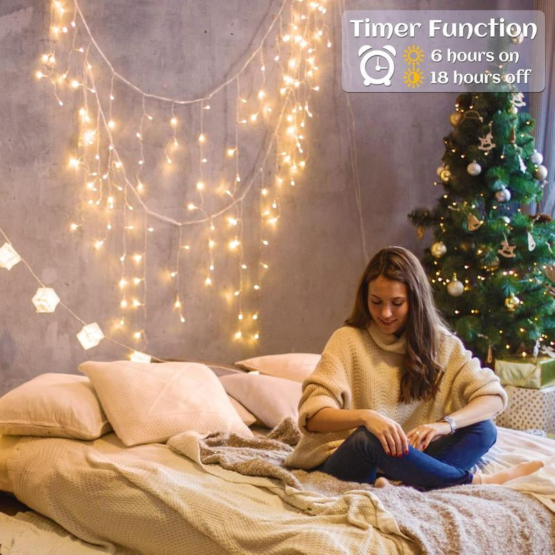 Transform Your Space with 400 LED Warm White Icicle Christmas Lights - 33Ft Waterproof Curtain String Lights with 8 Modes for Festive Decor!