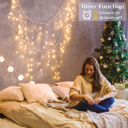 Transform Your Space with 400 LED Warm White Icicle Christmas Lights - 33Ft Waterproof Curtain String Lights with 8 Modes for Festive Decor!