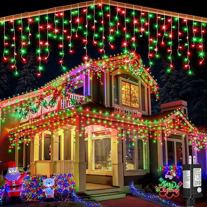 Transform Your Space with 400 LED Warm White Icicle Christmas Lights - 33Ft Waterproof Curtain String Lights with 8 Modes for Festive Decor!