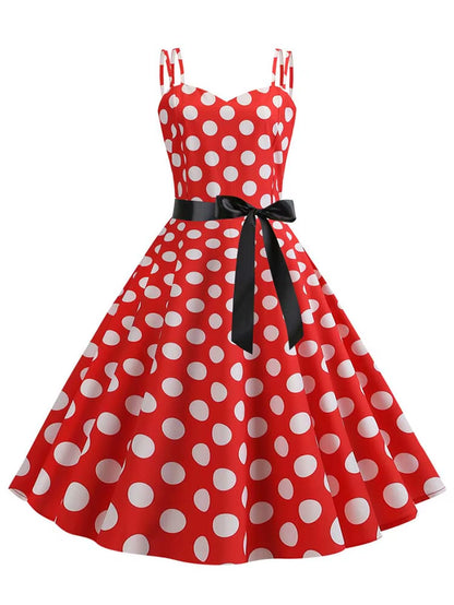 Chic Vintage 50s & 60s Swing Dress - Perfect for Summer Parties with Spaghetti Straps and Polka Dots