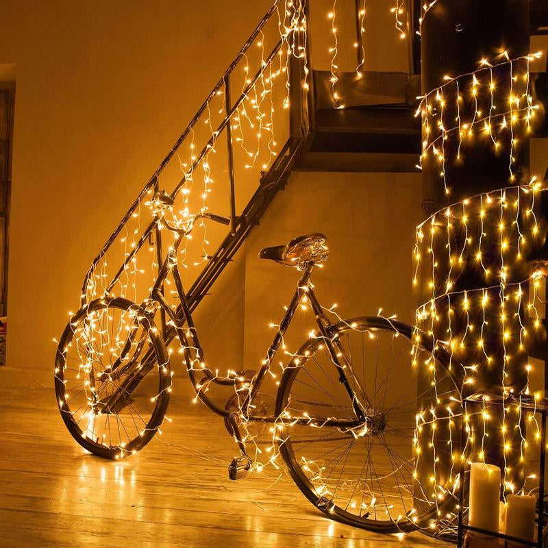 Transform Your Space with 400 LED Warm White Icicle Christmas Lights - 33Ft Waterproof Curtain String Lights with 8 Modes for Festive Decor!