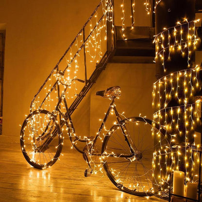 Transform Your Space with 400 LED Warm White Icicle Christmas Lights - 33Ft Waterproof Curtain String Lights with 8 Modes for Festive Decor!