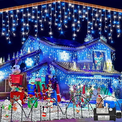 Transform Your Space with 400 LED Warm White Icicle Christmas Lights - 33Ft Waterproof Curtain String Lights with 8 Modes for Festive Decor!