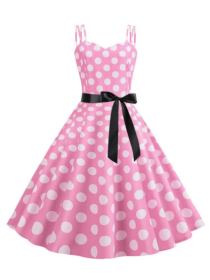 Chic Vintage 50s & 60s Swing Dress - Perfect for Summer Parties with Spaghetti Straps and Polka Dots