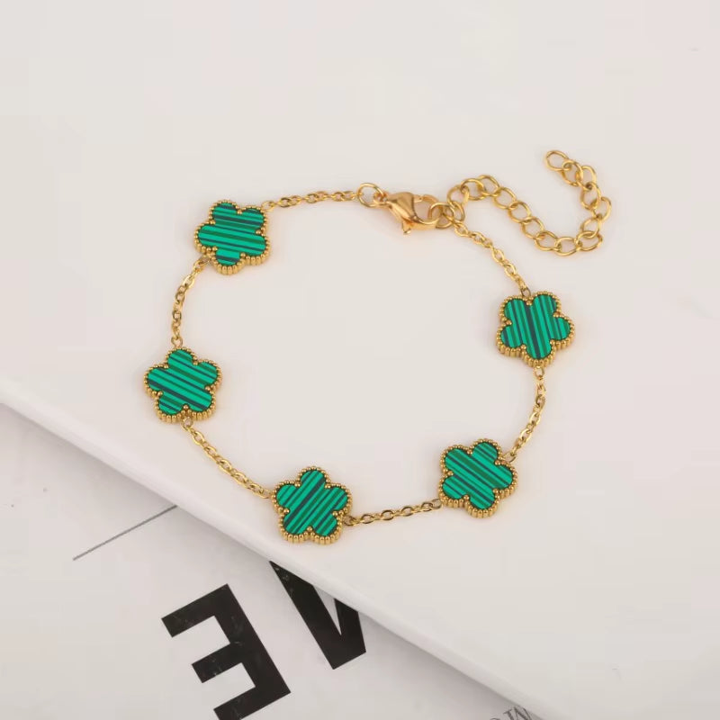 Elevate Your Style with Our Adjustable Stainless Steel Plant Clover Bracelet – A Must-Have Five Leaf Flower Jewelry for Women