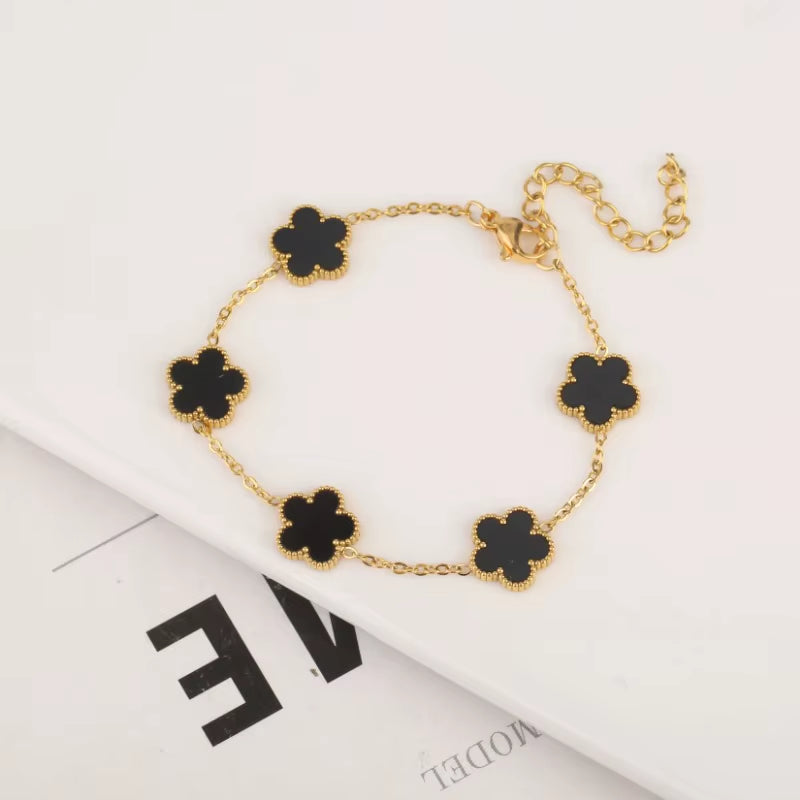 Elevate Your Style with Our Adjustable Stainless Steel Plant Clover Bracelet – A Must-Have Five Leaf Flower Jewelry for Women