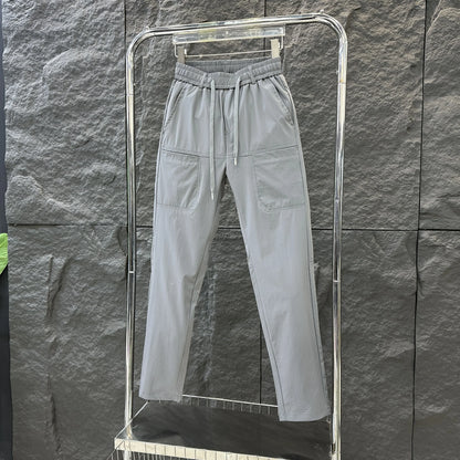 Multipants High Stretch Multi-Pocket Durable Cargo Pants Ice Silk Solid Color Waterproof High Elastic Men'S Casual Daily Wear