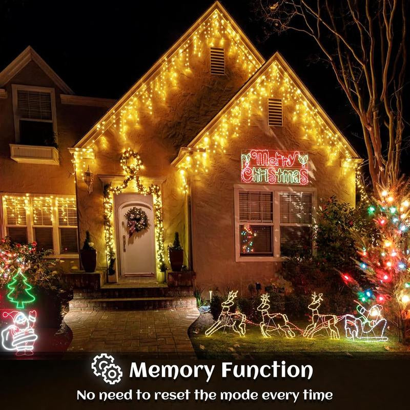 Transform Your Space with 400 LED Warm White Icicle Christmas Lights - 33Ft Waterproof Curtain String Lights with 8 Modes for Festive Decor!