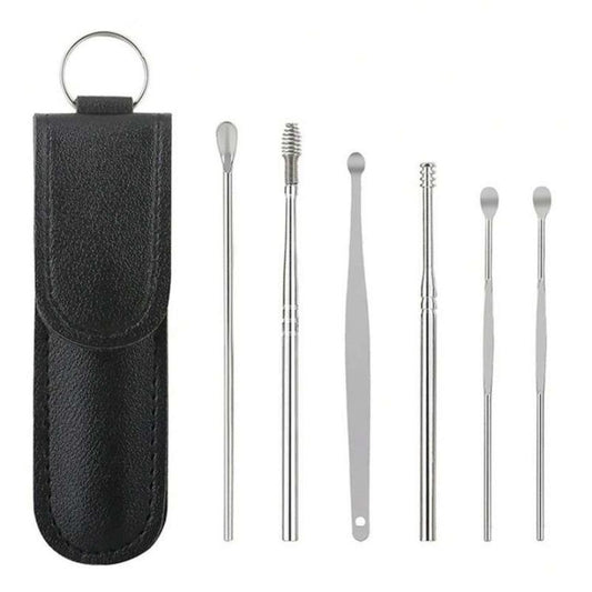 6 Counts Set Stainless Steel Spiral Ear Massage Cleaning Tool,Stainless Steel Earwax Removal Tool Kit,Mini Portable Ear Scope With.Sensiohome
