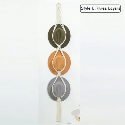 Nordic Style Boho Cotton Hanging Caps Holder Organizer Display Hat Scarf Organizer Rack Macrame Tapestry Hat Hanger Wall Storage