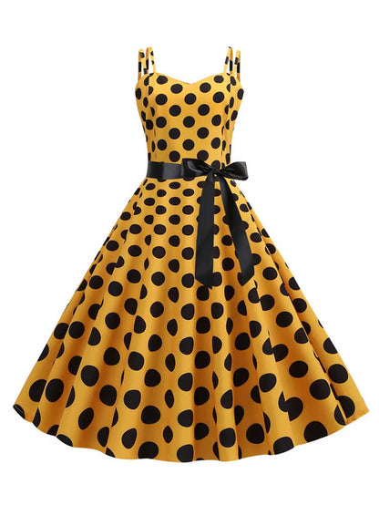 Chic Vintage 50s & 60s Swing Dress - Perfect for Summer Parties with Spaghetti Straps and Polka Dots