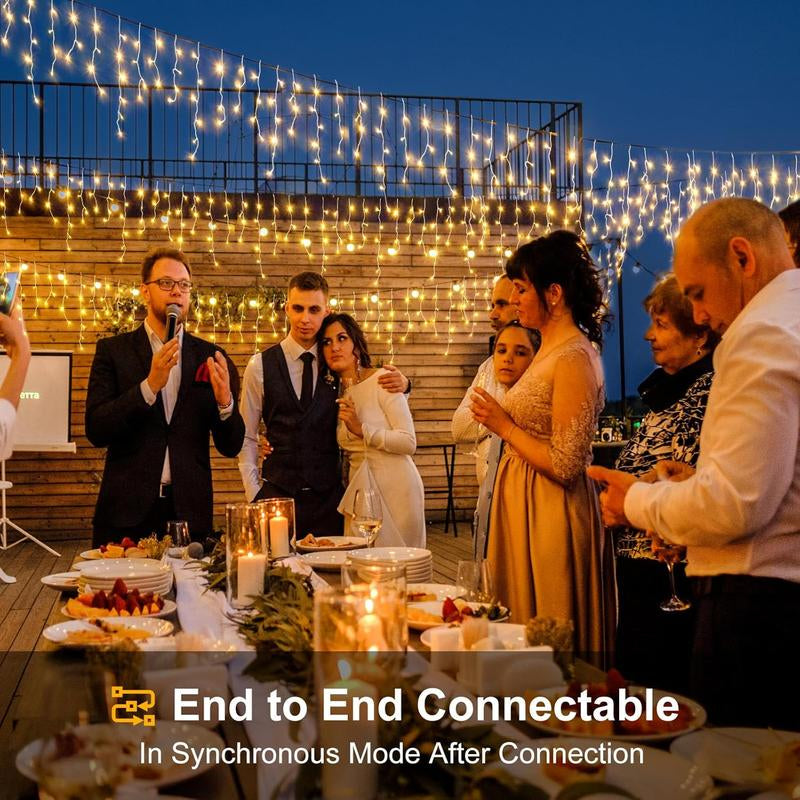 Transform Your Space with 400 LED Warm White Icicle Christmas Lights - 33Ft Waterproof Curtain String Lights with 8 Modes for Festive Decor!