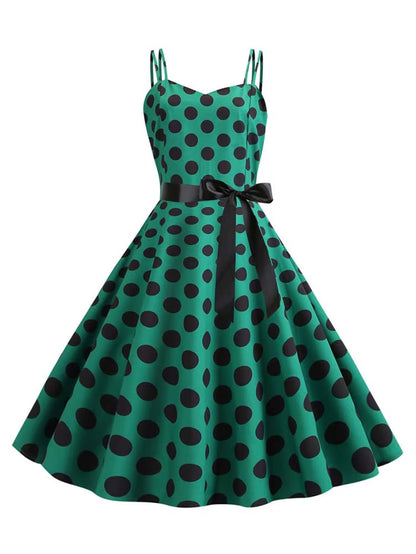 Chic Vintage 50s & 60s Swing Dress - Perfect for Summer Parties with Spaghetti Straps and Polka Dots