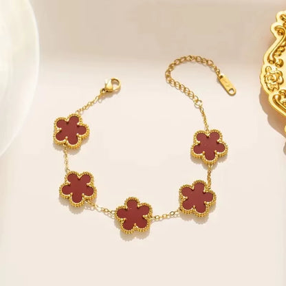 Elevate Your Style with Our Adjustable Stainless Steel Plant Clover Bracelet – A Must-Have Five Leaf Flower Jewelry for Women