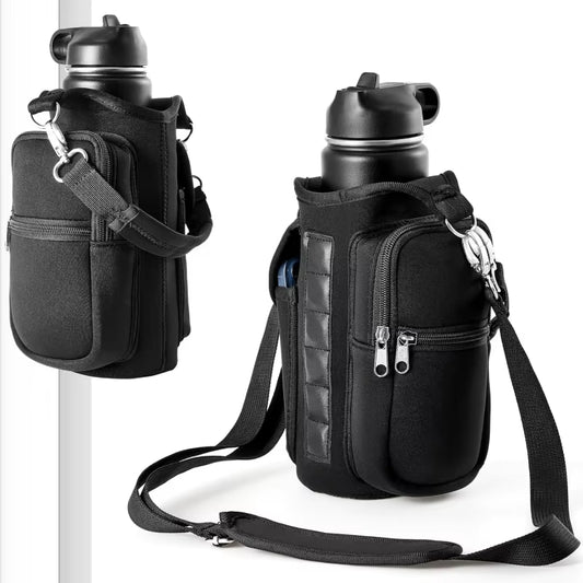 Magnetic Gym Water Bottle Carrier with Phone Pocket & Shoulder Strap - 6 Built-In Magnets