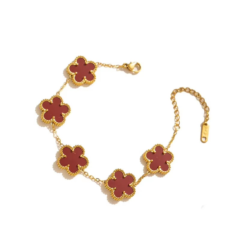Elevate Your Style with Our Adjustable Stainless Steel Plant Clover Bracelet – A Must-Have Five Leaf Flower Jewelry for Women