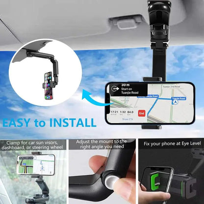 Revolutionary 1080° Multi-Function Sun Visor Phone Holder - Universal 360° Rotating Car Accessory for Ultimate Convenience