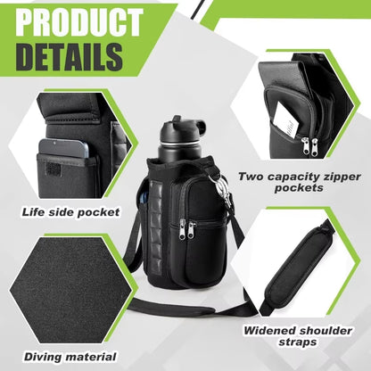 Magnetic Gym Water Bottle Carrier with Phone Pocket & Shoulder Strap - 6 Built-In Magnets