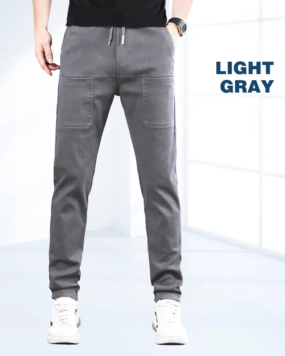 Multipants High Stretch Multi-Pocket Durable Cargo Pants Ice Silk Solid Color Waterproof High Elastic Men'S Casual Daily Wear
